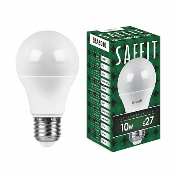Лампа светодиодная "Saffit SBA6010" А60, Е27, 10Вт, 6400К, 800Лм, матовая