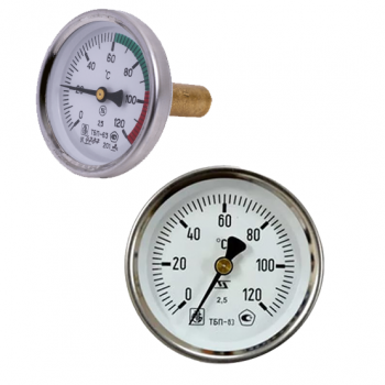 Термометр биметаллический D63 L50мм осевой 0+120гр