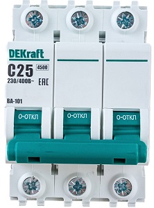 Автоматический выключатель ВА101 3Р 25А 4,5kA  "DEKraft"