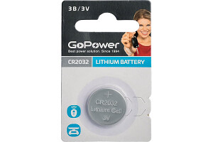 Батарейка литиевая дисковая CR2032 1шт "GoPower"