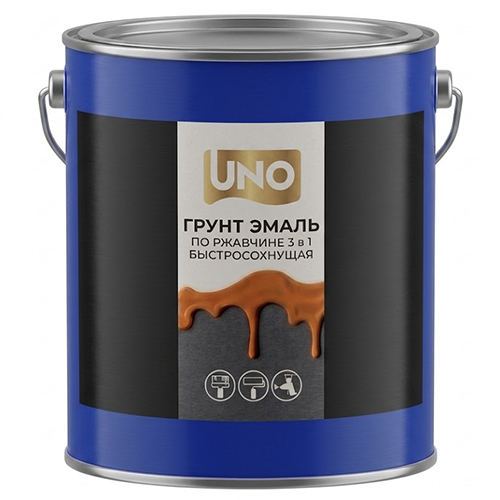 Эмаль по ржавчине "3 в 1" красно-коричневая Б/С глянцевая "UNO", 1,9кг
