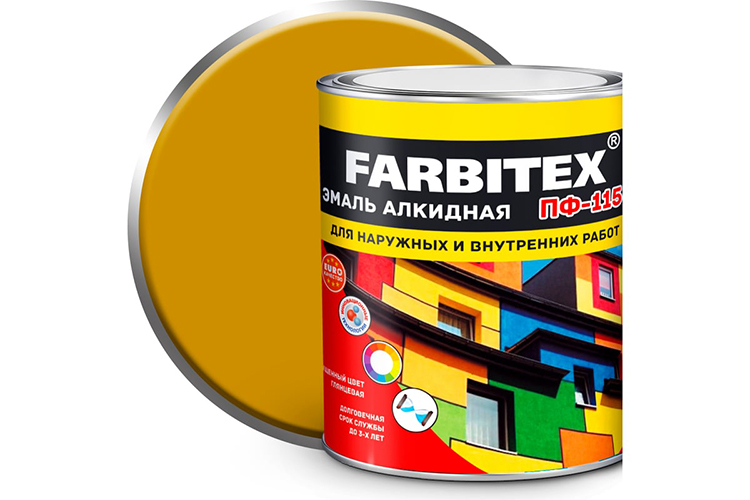 Эмаль алкидная желтая ПФ-115 "FARBITEX", 1,8кг