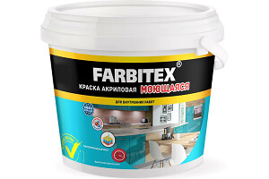 Краска акриловая моющаяся белая "FARBITEX", 3кг/1,82л