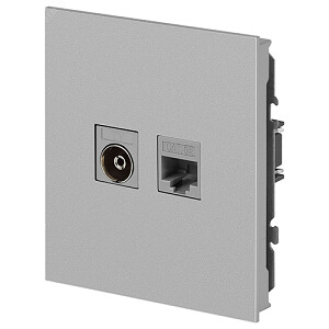 Розетка двойная ТВ+ компьютерная RJ45, кат.5E, механизм (без рамки), Arktik алюминий