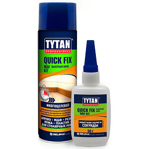 Цианакрилатный двухкомпонентный клей TYTAN Professional Quiсk Fix для МДФ прозрачный 200 мл/50 г  