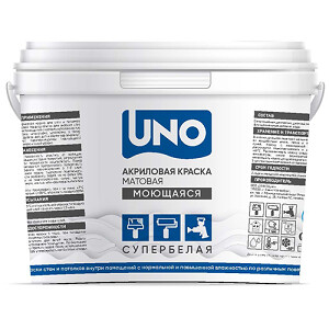 Краска водоэмульсионная моющаяся супербелая "UNO", 3кг