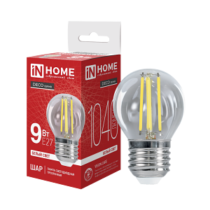 Лампа светодиодная  9Вт Е27 220В 4000К 1040Лм, прозрачный LED-шар deko "IN HOME"