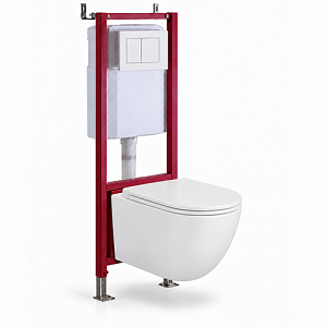 Унитаз "D&K Matrix DT1396016" подвесной, безободковый, с инсталляцией "D&K DI8640116", с кнопкой, белый