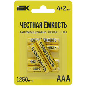 Батарейка щелочная LR03/AAA 4+2шт ПРОМО "IEK"