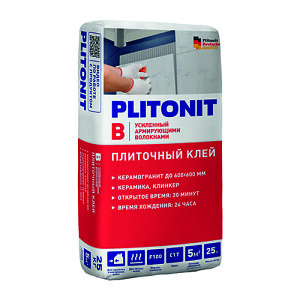 Клей для плитки/ керамогранита/ клинкерной плитки Плитонит B усиленый армирующими волокнами серый (класс C1 T) 25кг