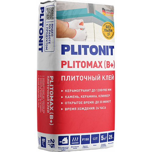 Клей для плитки/ керамогранита/ натурального и искусственного камня Плитонит B + серый (класс C2 T) 25кг