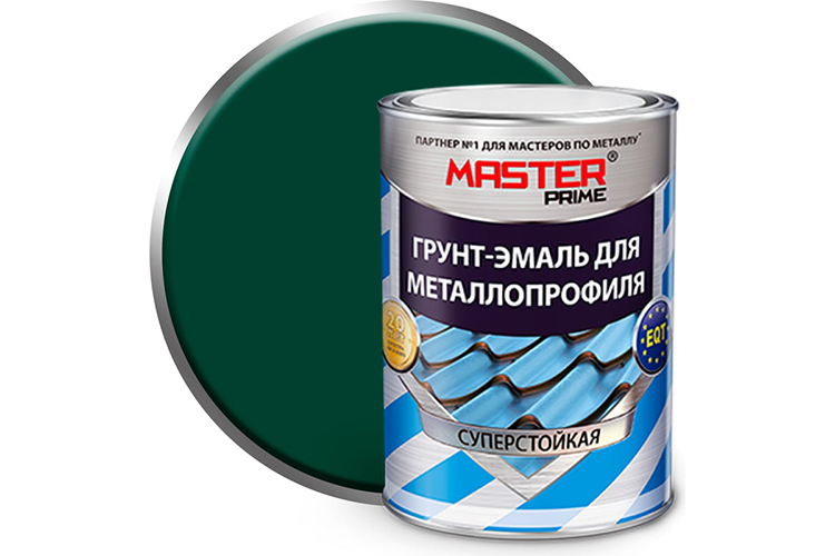 Грунт-эмаль для металлопрофиля RAL 6005 зеленый мох "MASTER PRIME", 0,9л
