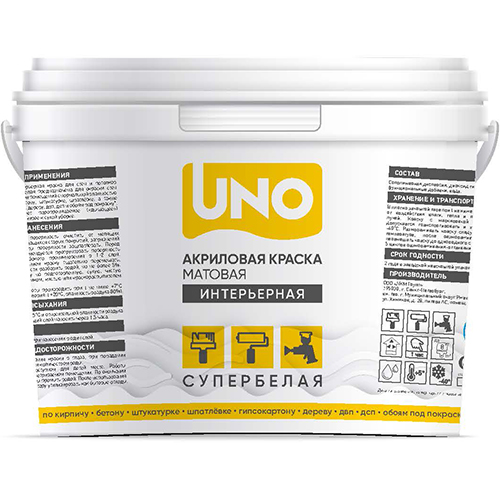 Краска водоэмульсионная интерьерная супербелая "UNO", 25кг