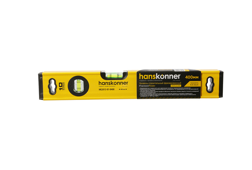 Уровень "Hanskonner" " алюминиевый фрезерованный, магнитный 400мм, 2 глазка,  точность 0.5мм/м