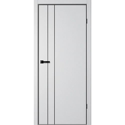 Дверное полотно "TR02", 600*2000*38мм, глухое, "ПЭТ Сильвер, черный молдинг, черная ал.кромка 4-х" ФлайЛорс, защелка магнитная