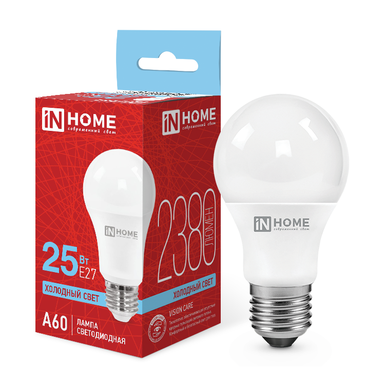 Лампа светодиодная A60 25Вт Е27 220В 6500К 2380Лм LED-A60-VC "IN HOME"
