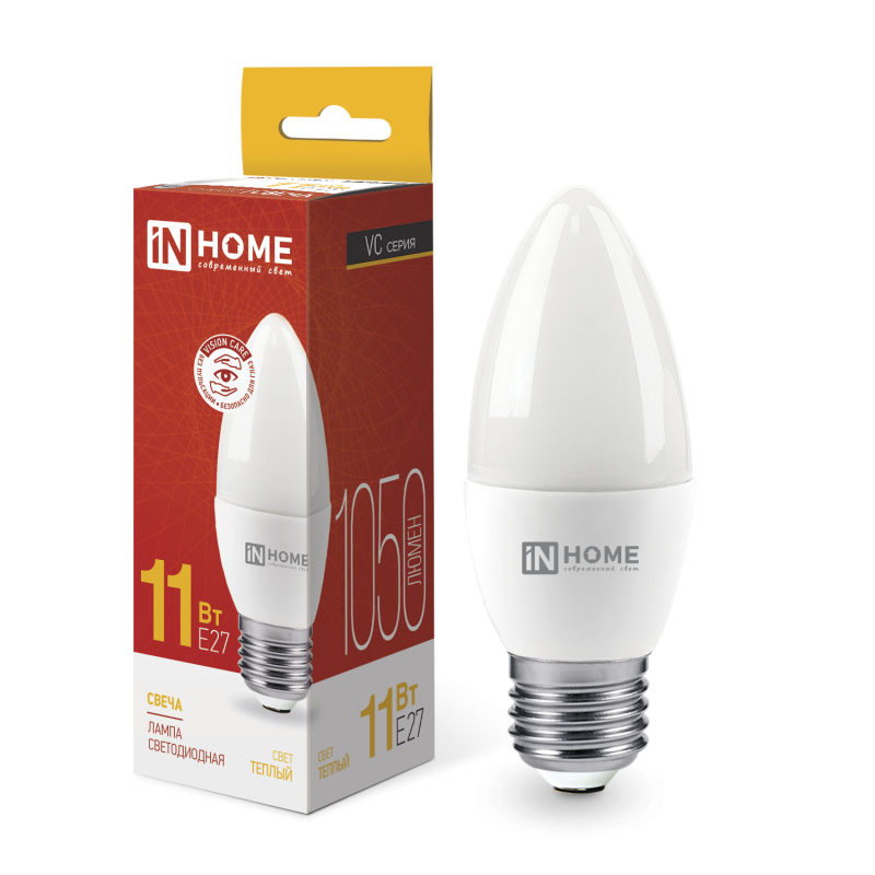 Лампа светодиодная 11Вт Е27 230В 3000К 1050Лм LED-СВЕЧА-VC  "IN HOME"
