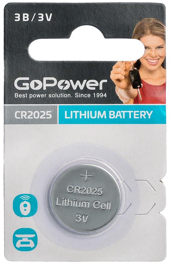 Батарейка литиевая дисковая CR2025 1шт "GoPower"