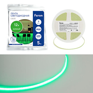 Лента светодиодная 400SMD(2110)/ 7Вт/м 12V 5000*3*1.8мм зеленый, IP20, LS630 FERON