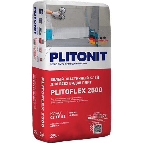 Клей для крупноформатного керамогранита Плитонит Plitoflex 2500 белый (класс C2 TE S1) 25кг