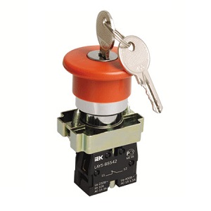 Кнопка управления LAY5-BS142 "Грибок"с ключом красная, d22мм 240В 1р "ИЭК"