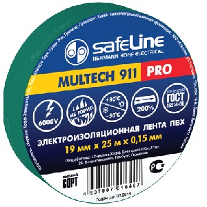 Изолента ПВХ &quot;Safeline&quot; 19мм*25м, зелёная