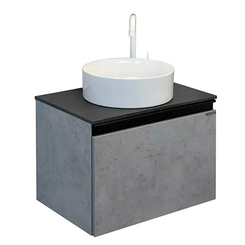 Тумба &quot;Эдинбург 60&quot;, 600*525*400мм, бетон светлый с черной столешницей, подвесная с умывальником &quot;Comforty 9111&quot;