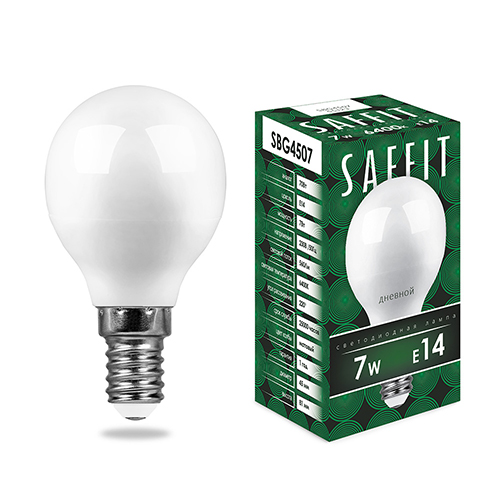 Лампа светодиодная  7Вт Е14 220В 6400К шар LB SBG4507 &quot;SAFFIT&quot;