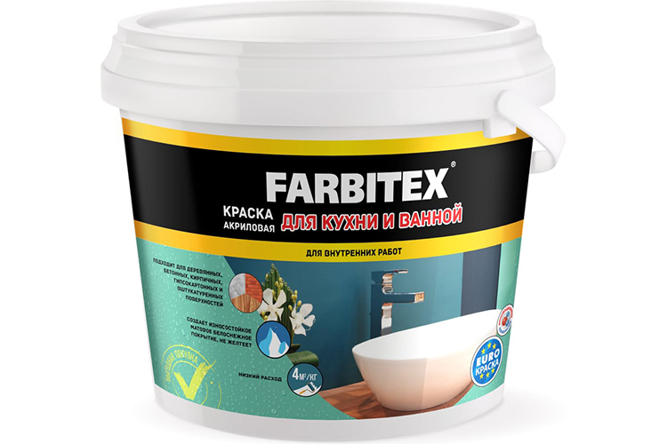 Краска акриловая для кухонь и ванных "FARBITEX", 13кг/7,88л