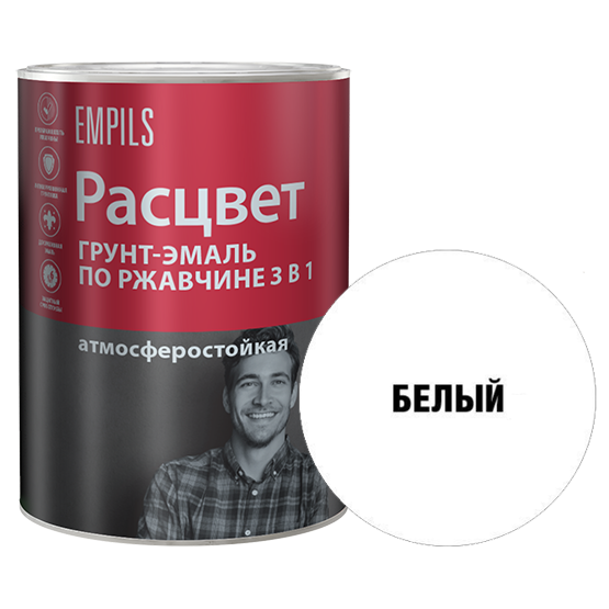 Грунт-эмаль по ржавчине "3 в 1" алкидная белая "Расцвет", 1,9кг