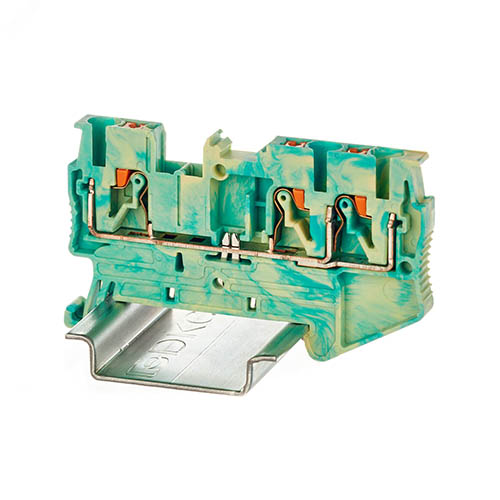 Клемма заземления, зажим push-in, 3 точки подключения, 2.5 кв.мм VPR-2.5-TWIN-PE-YG