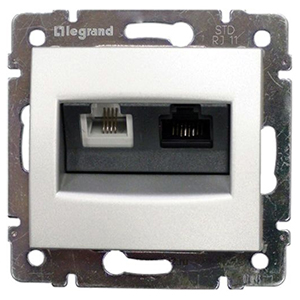 Розетка, компьютерная 2-ая 5кат, &quot;Valena Legrand&quot;, скрытой проводки, белая, RJ45, 1-ая UTP+ТЛФ 1-ая, RJ11 (без рамки)