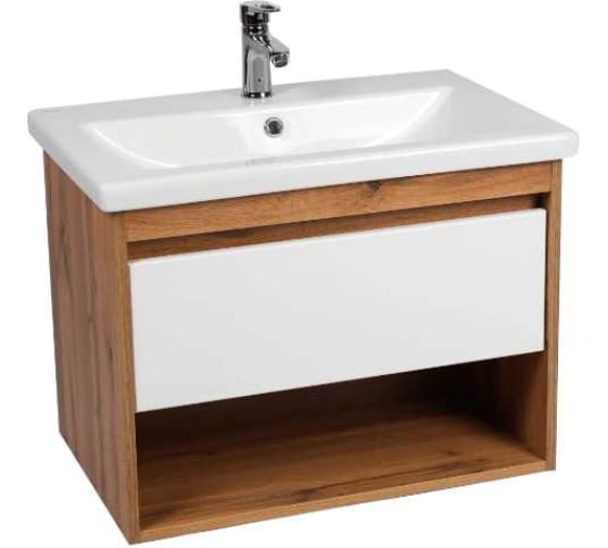 Тумба "Бостон 60", белая, с умывальником "Como 60", подвесная