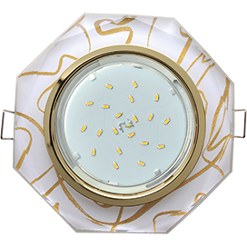 Светильник потолочный GX53 H4 5312 Glass Ecola Стекло 8-угольник с прямыми гранями золото - золото на белом 38x133 (к+)  [FG538AECH.]