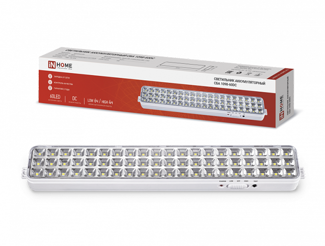 Светильник светодиодный аккум. СБА 1098С-60DC 60LED, li-ion, 2,0ah, DC, (1/6шт) "IN HOME"