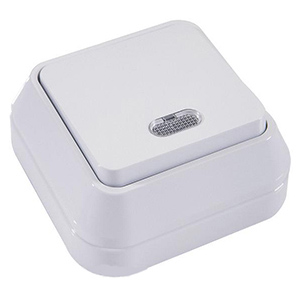 Переключатель 1-кл, с подсветкой, "Siva Ustu", накладной, белый