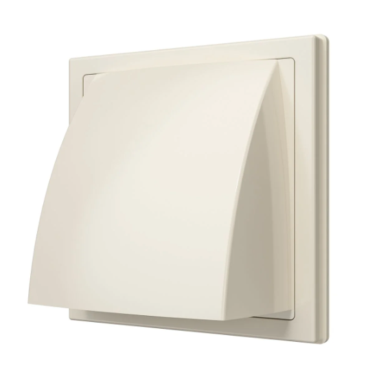 Вентиляционный вытяжной стеновой выход 190*190 с обратным клапаном, с фланцем d=150/160 "Слоновая кость" ASA