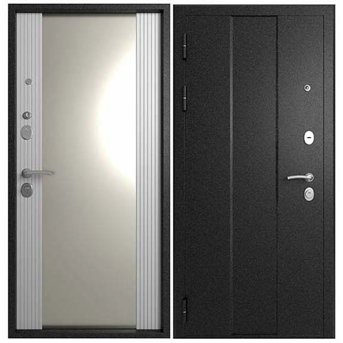 Дверь входная "Термо 6.25", 960*2050*110мм, левая, металл -"Букле черный", МДФ "Белый Снег F08" Прим Восток