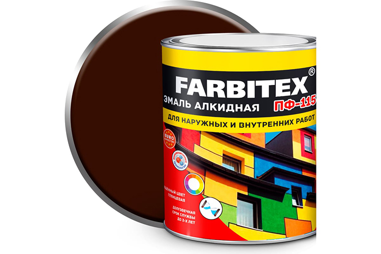 Эмаль алкидная шоколадная ПФ-115 &quot;FARBITEX&quot;, 1,8кг