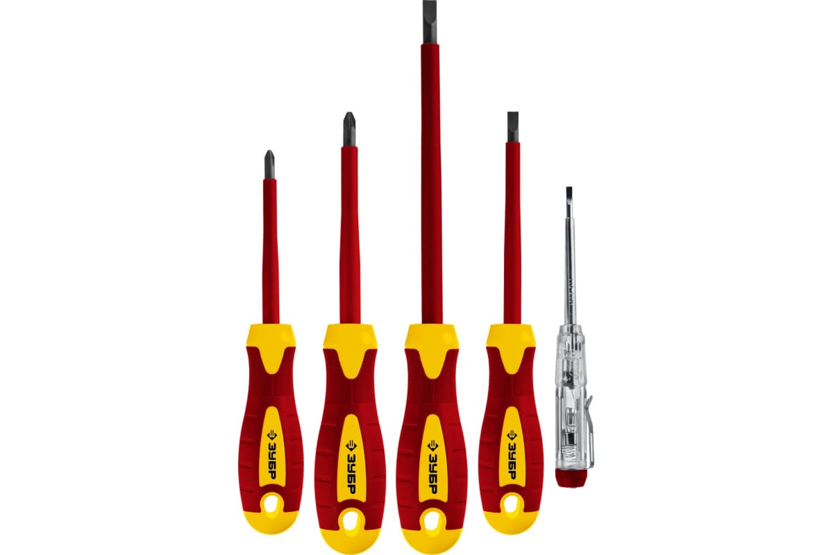 Набор диэлектр.отверток: Отвертки SL 3, 5 / PH 1, 2, тестер 100-250 В, ЗУБР "Профессионал" 25265, в коробке, 5 предметов