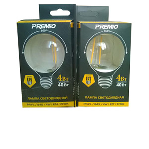 Лампа светодиодная  4Вт Е14 220В 2700К 400Лм шар прозрачный PR-FL B45 "ELMAKST"