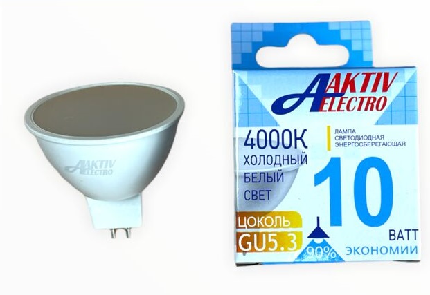 Лампа светодиодная 10Вт GU5.3 220В 4000K 900Лм LED-JCDR-Regular "AKTIV ELECTRO"