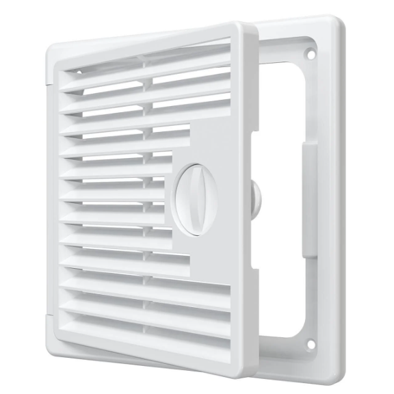 Решётка-дверца 150*150, накладная с ручкой-задвижкой "ДЕКОФОТ" пластмассовая белая