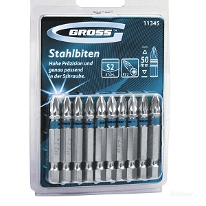 Набор бит PZ2*50мм магнитная , 10шт "Gross"