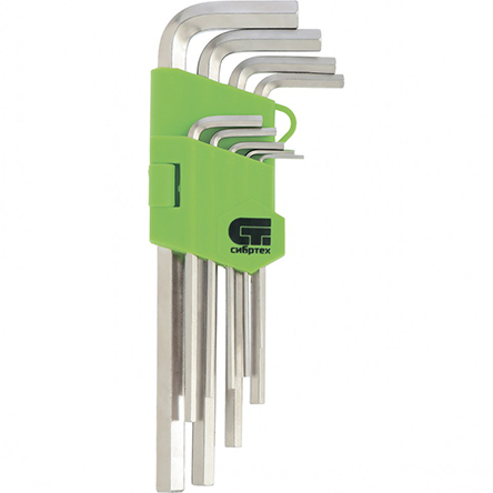 Набор ключей &quot;Сибртех&quot; имбусовых НЕХ, 1,5-10мм, 9шт, 45х закаленные, короткие, никель