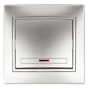 Выключатель 1-кл с подсветкой, "Plano Intro", скрытой проводки, алюминий