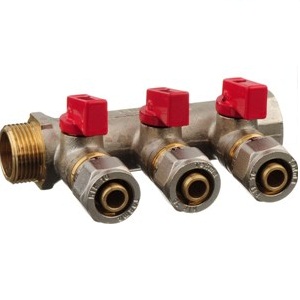 Коллектор с тремя шаровыми кранами, европейский стандарт, 3/4в*16*16*16*3/4н