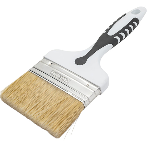 Кисть 100*15мм плоская, светлая смешанная искусственная щетина, 2К прорезиненная ручка, DECOR