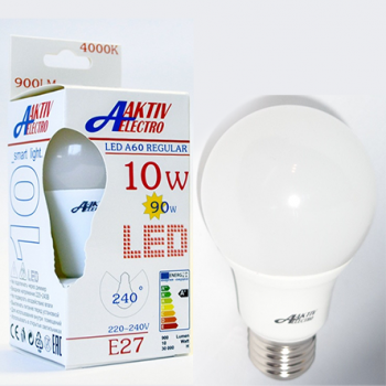Лампа светодиодная A55  10Вт &quot;AKTIV ELECTRO LED-A55-Regular&quot; Е27 220В 4000K 900Лм