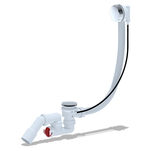 Сифон регулируемый для ванны со стальным выпуском и полуавтоматическим переливом, с трубой 40/50, EM321, "Ани Пласт"
